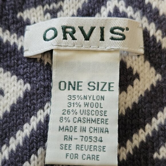 Orvis Gray & Cream Reversible Cashmere Wool Blend Nordic Print Scarf - Picture 3 of 3